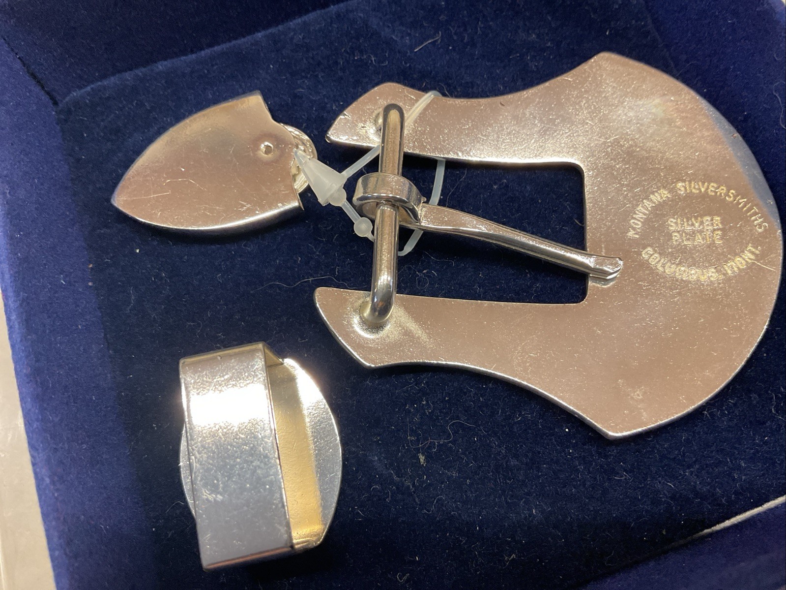 Montana Silversmith Belt Buckle 3 Piece Set Silverplate Western Aztec Art Deco