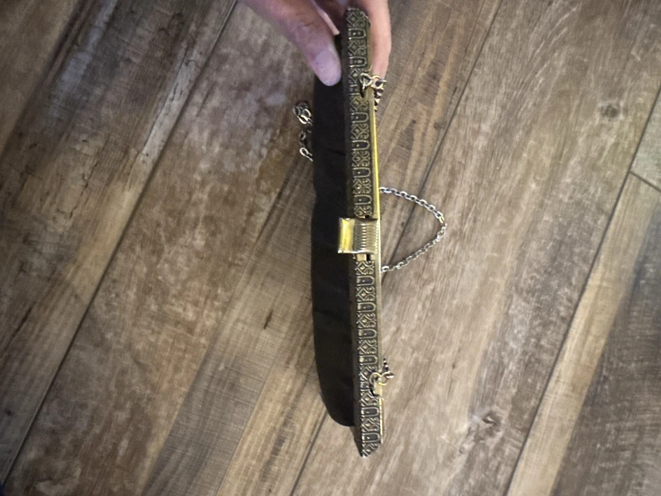 Bolso de noche vintage negro satinado con correa de cadena bolso sin asas Foto 3 de 4