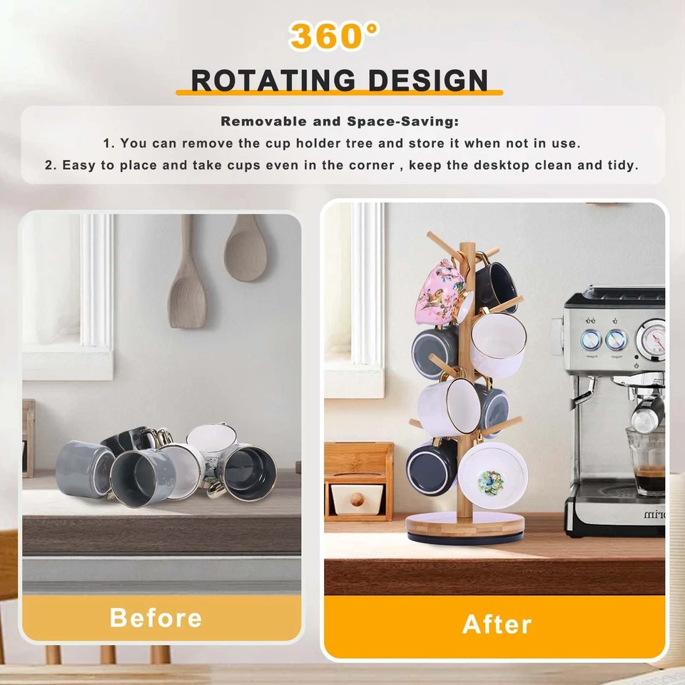 Portavasos Árbol Mejorado 360° Girado 8 Ganchos Portavasos para Contador Foto 3 de 4