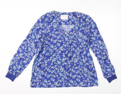 Part Two Damen blau Blumen Viskose Basic Bluse Größe 4 V-Ausschnitt