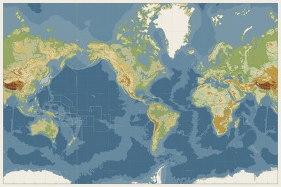 World Map Americas Centered Physical Elevations Map Art Print Poster 18x12