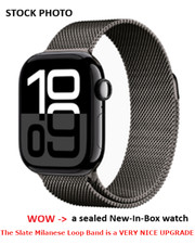 Apple Watch Series 10 GPS Cell 42mm Jet Black Aluminum Case, Slate Milanese Loop