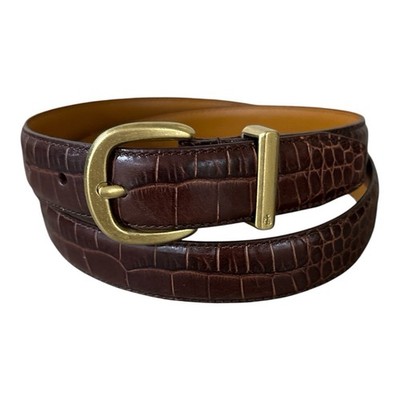 NWOT Vtg Ralph Lauren Brass Croc Embossed Brown Leather Belt Sz S NWOT Ralph Lauren 1\ main image 2