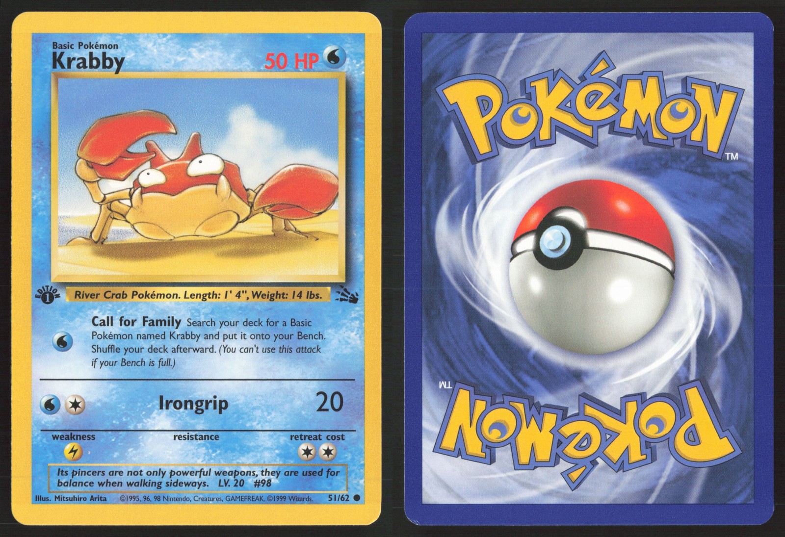 Pokemon TCG | Krabby 51/62 | Fossil Common 1st Edition | Near Mint