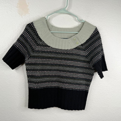 Anthropologie Cartonnier Women's Sweater Blue Sz M Cropped Fair Isle Preppy Wool