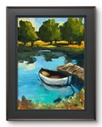 White Rowboat Lake Painting 9x12 Original Landscape Acrylic Wall Art R Stevens — photo 1