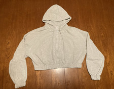 Yoga Gray Zip Up Cropped Hoodie Sweat Shirt Jacket Size S/M