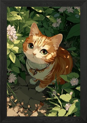 Niedliche orange gewebte Katze in der Natur #2 gerahmtes Wandbild Poster Druck Bild