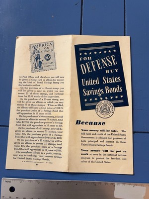 Vintage 1940s For Defense Buy United States Savings Bonds Brochure Ephemera 
