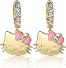 Hello Kitty Earrings for Women with Pave Crystals Official License, 18k Gold ...