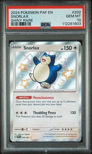 2024 Pokemon Paldean Fates Snorlax Shiny Rare #202 PSA 10