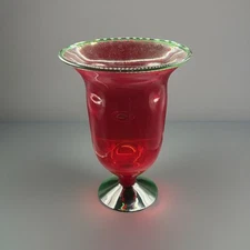 Blenko Glass Limited Poinsettia Vase In Ruby Red With Emerald Green Edge