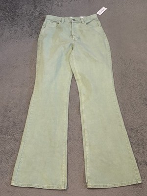 NWT Pacsun Jeans Womens 26 Light Green Button Fly High Rise Bootcut Flared Boho