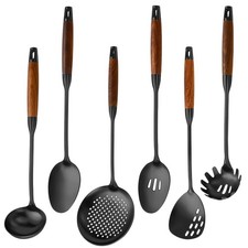 18/10 Stainless Steel Kitchen Utensils Set with Wood Handle Metal Cooking Ute...