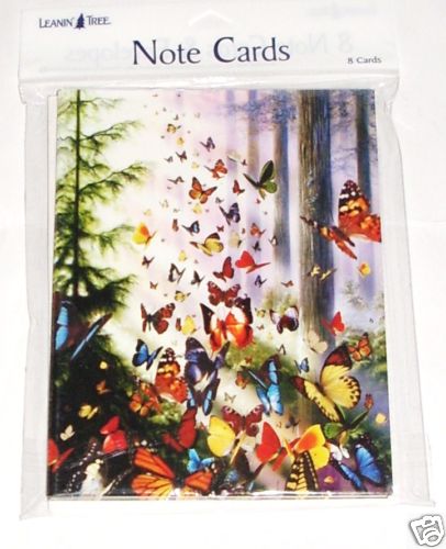 8 Leanin Tree Note Cards Lots Of Colorful BUTTERFLIES in Woods David Penfound - Afbeelding 1 van 1