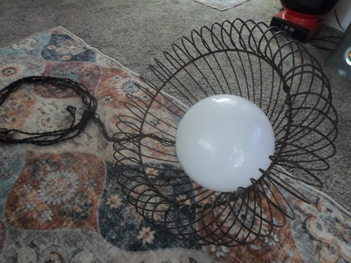 Vintage RUSTIC Steel Wire White Globe Swag Hanging Ceiling Light Fixture Chain - Picture 17 of 20