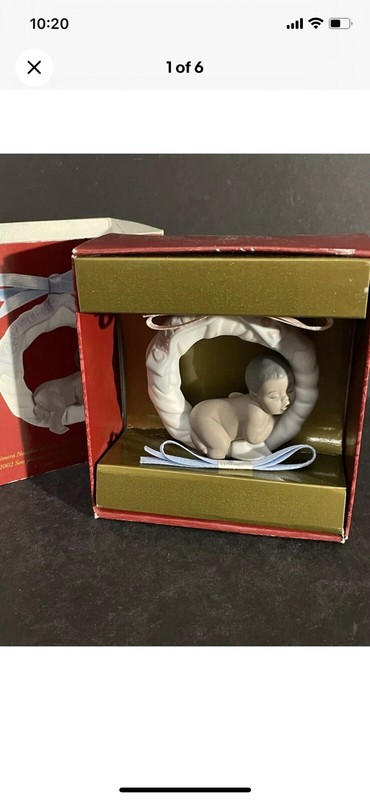 Lladro Sleeping Baby Christmas Ornament With Blue Or Pink Ribbon NIB 2002
