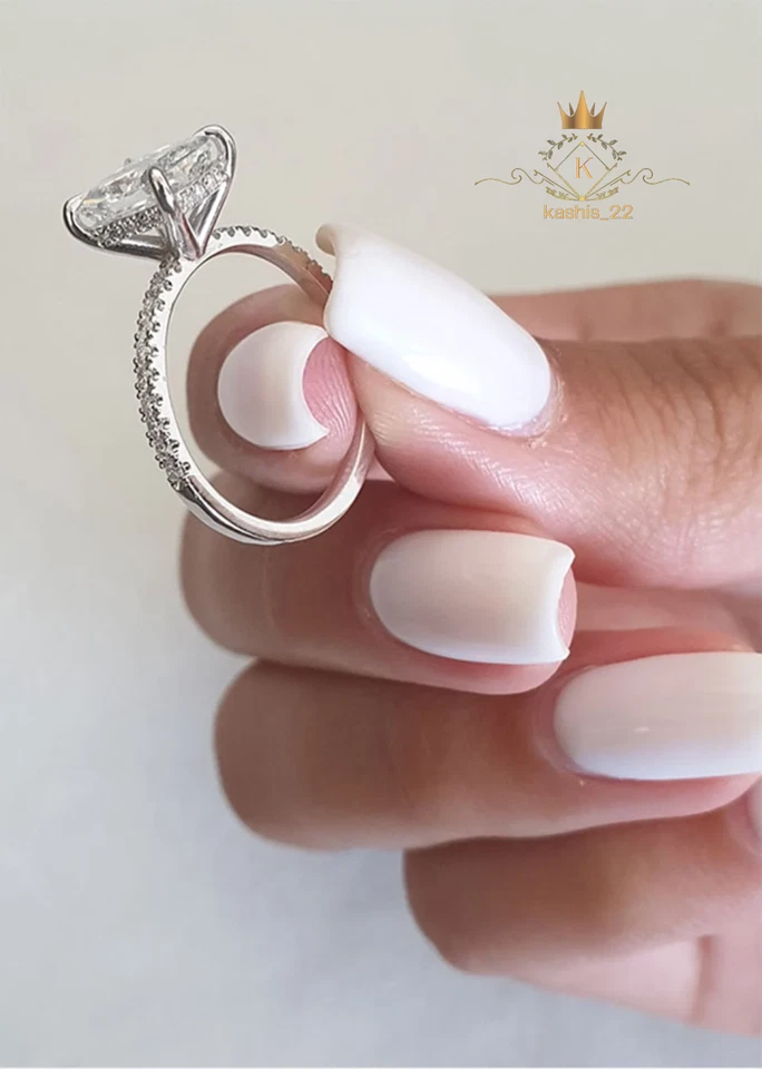 Anillo de compromiso solitario moissanita corte radiante de 2,50 quilates oro blanco sólido de 14 K Foto 3 de 4