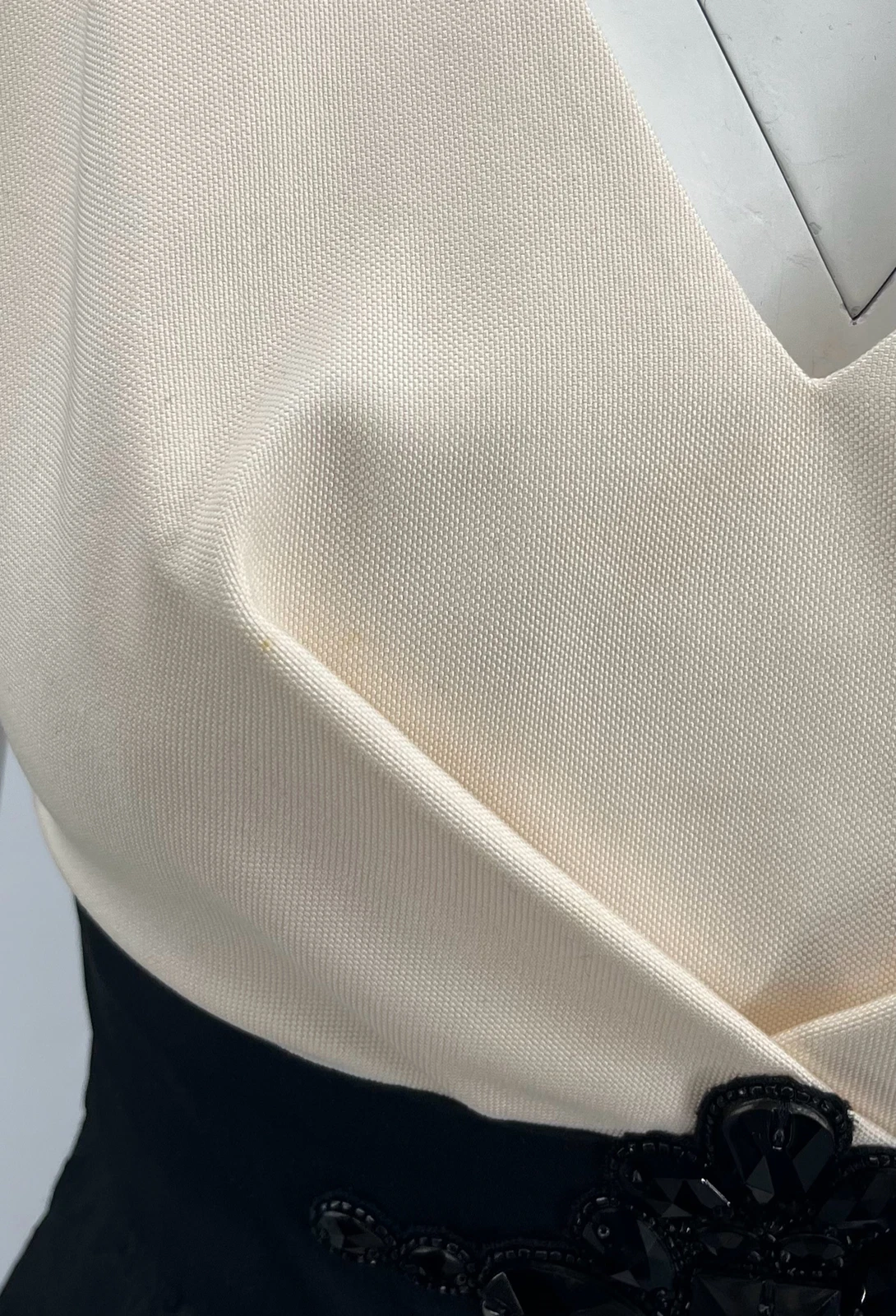 OFF WHITE Abito jacquard Carolina Herrera MACCHIATO bianco sporco nero impreziosito tg 4