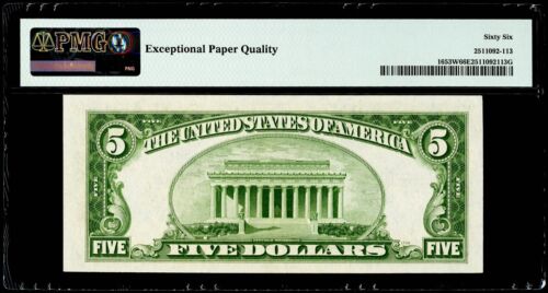 $5 1934C Silver Certificate Fr#1653W Wide (LA Block) PMG 66 EPQ Gem Uncirculated - Picture 2 of 3