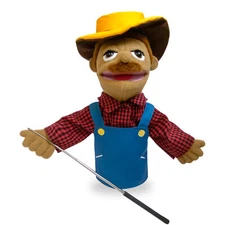 16" Farmer Hand Puppet with Retractable Control Rod Storytelling Puppet For Kids