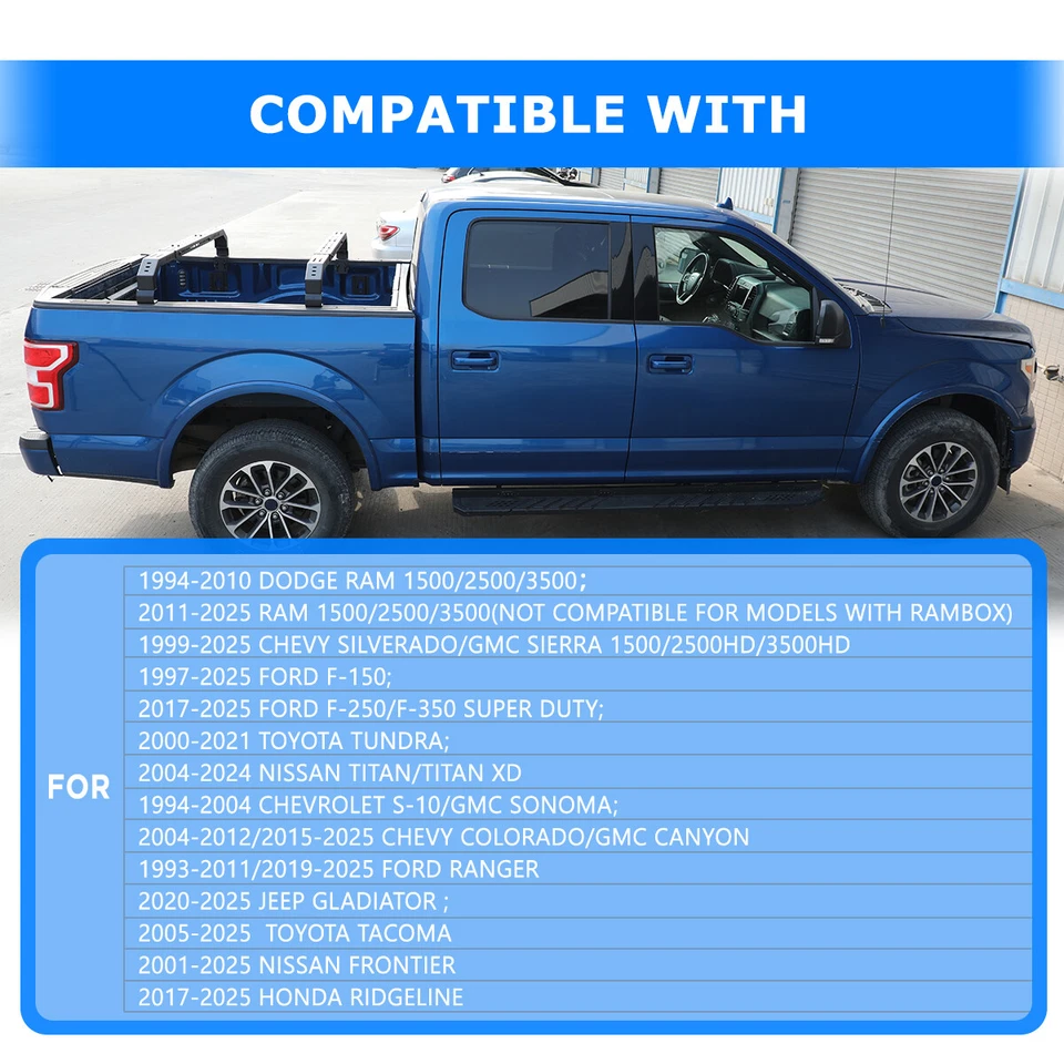 Universal Truck Bed Rack Cross Bar For 99-25 Chevy silverado 1500/2500HD/3500HD - Image 2 of 4