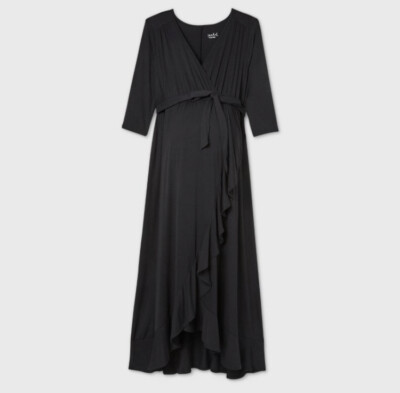 3/4 Sleeve Knit Wrap Maternity Dress - Isabel Maternity by Ingrid & Isabel Black S