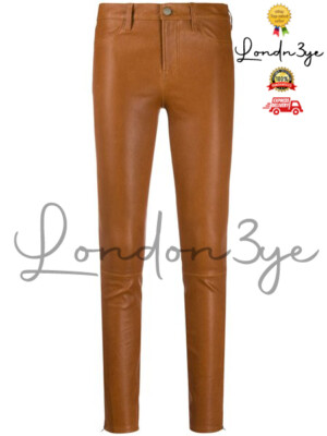 Damen Echt Lammfell Skinny Hose Echt Lederhose Designer Hellbraun Leggings