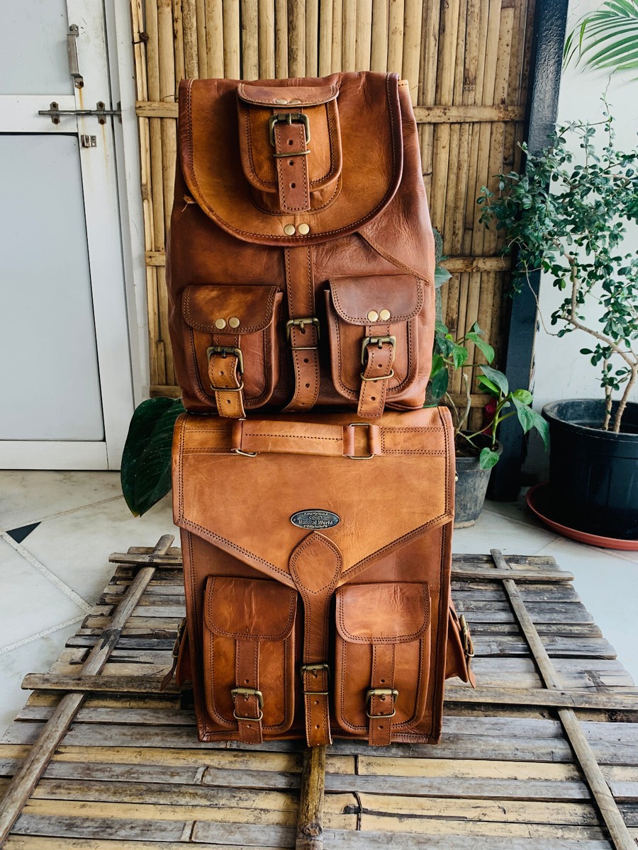 Goat Leather Bag Backpack Laptop Rucksack Men Genuine Vintage 2025 Deal
