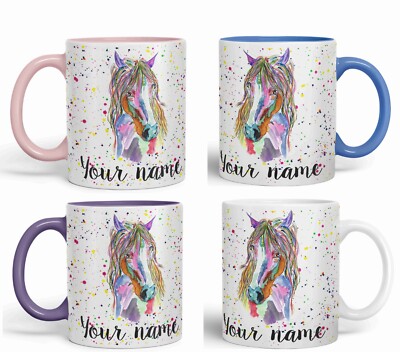 Personalisierte Tasse Tasse mit Namen Pferd Bauernhof Tiere Keramik Kunst farbig
