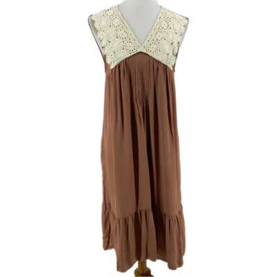 Brown Anthropologie Copper & White Sleeveless Crochet Maxi Dress | eBay