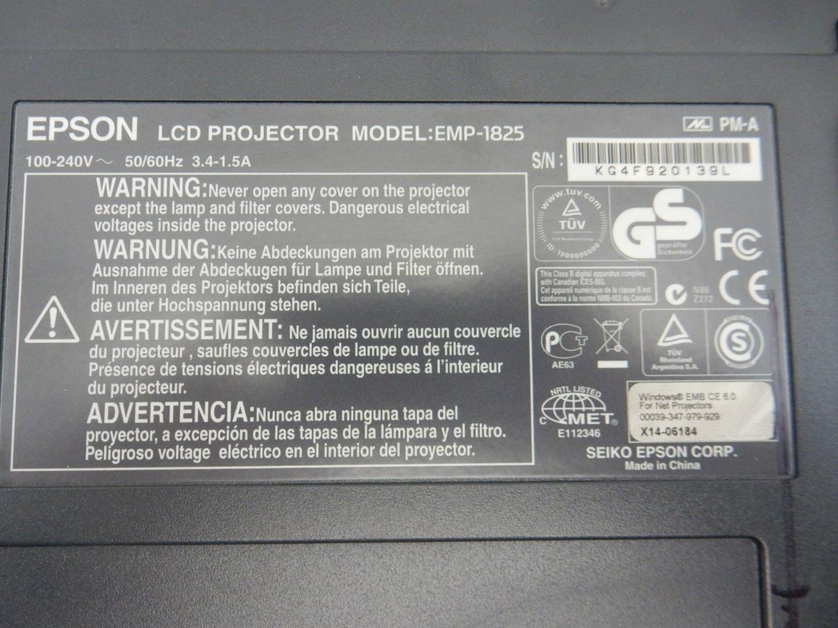 Epson PowerLite EMP-1825 3LCD Portable Projector 3500 Lumens