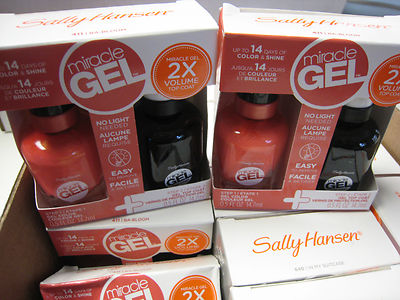 2 SALLY HANSEN MIRACLE GEL NAIL POLISH & TOP COAT DUO NO LIGHT #411 BA-BLOOM