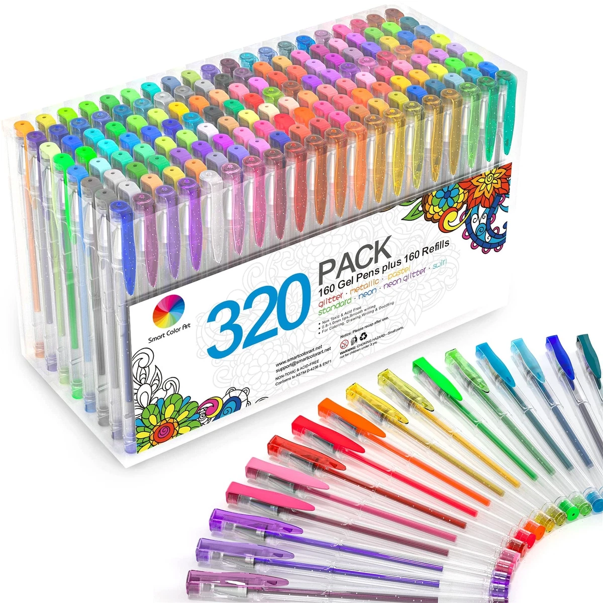 320 Pack Gel Pens Set, Smart Color Art 160 Colors Gel Pen with 160 Refills  fo