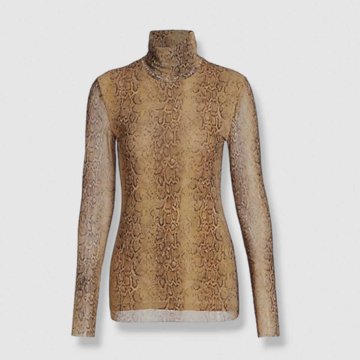 $145 Ganni Women's Brown Printed Mesh Rollneck Long Sleeve