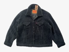 Levis Men Black Cozy Faux Shearling Vintage Relaxed Fit Sherpa Trucker Jacket
