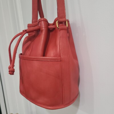COACH VINTAGE RARE 4020 DRAWSTRING SAC SMALL RED LEATHER BAG