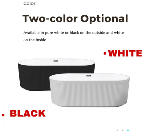 59" Acrylic Freestanding Bathtub W/ Unique Pleated, Oval Gloss White Soaking Tub - Picture 4 of 20