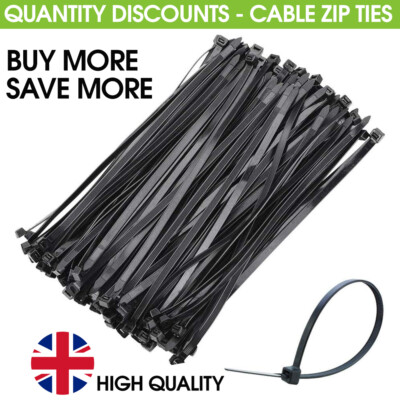 300 mm x 4,8 mm Nylon Kunststoff Stark Schwerlast Schwarz Kabelbinder/Zip Tie Wraps
