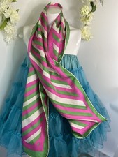 Burmel Vintage 1960's Pink Green Stripe Hand Rolled All Silk Scarf 13x68 Italy