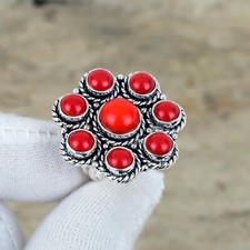 Natural Red Coral Gemstone Ring 925 Sterling Silver Boho Ring For Wedding Gifts
