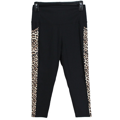 Zyia Active Capri Legging Womens Sz 8-10 Black Animal Print Side Pockets Pull On