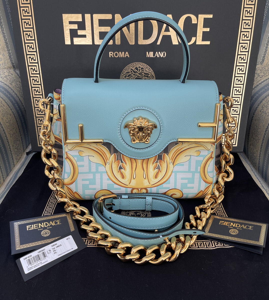 Fendi x Versace Fendace Collaboration Gold Black Baroque Belt Bag Pack SOLD  OUT