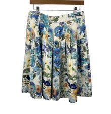 Talbots Ivory Blue Floral Pleated Aline Skirt NWT Beautiful Sz 8