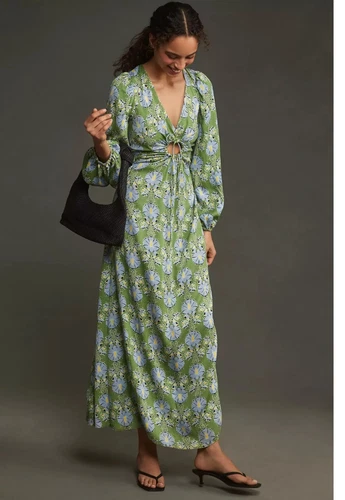 NWT Anthropologie Let me be size L Petite Long Sleeve Floral Cutout Maxi Dress