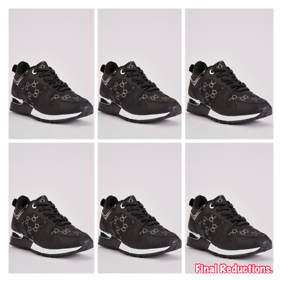 SALE SCHWARZ DAMEN GR. 4/37 MONOGRAM LOGO PRINT CHUNKY SCHNÜRER SNEAKER TURNSCHUHE