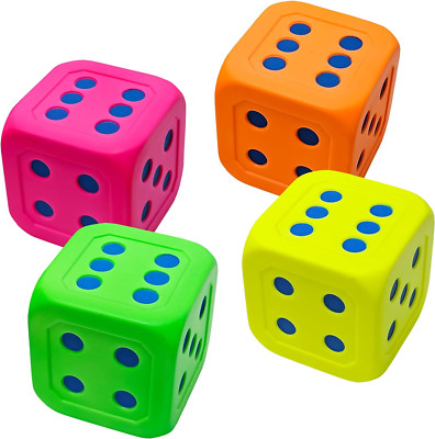 Macro Giant 6 Inch Soft Foam Jumbo Big Playing Dice, Set of 4,Neon Color, Math T
