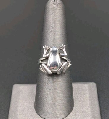 Vtg Sterling Silver 3-D Frog Articulated Moveable Legs 925 Ring - Sz 7.5 or 7.75