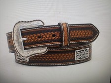 M- 42 Nocona Belt Co. Embossed 3 Cross Concho Brown  Silver Western Cowboy NEW
