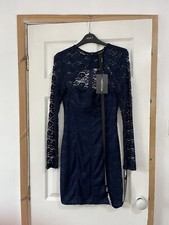 Women’s PRETTY LITTLE THING PLT Navy Blue Lace Bodycon Occasion Dress UK Size 8